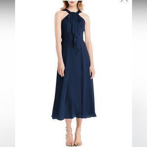Jenny Packham Halter Neck Chiffon Midi Dress in midnight blue -12